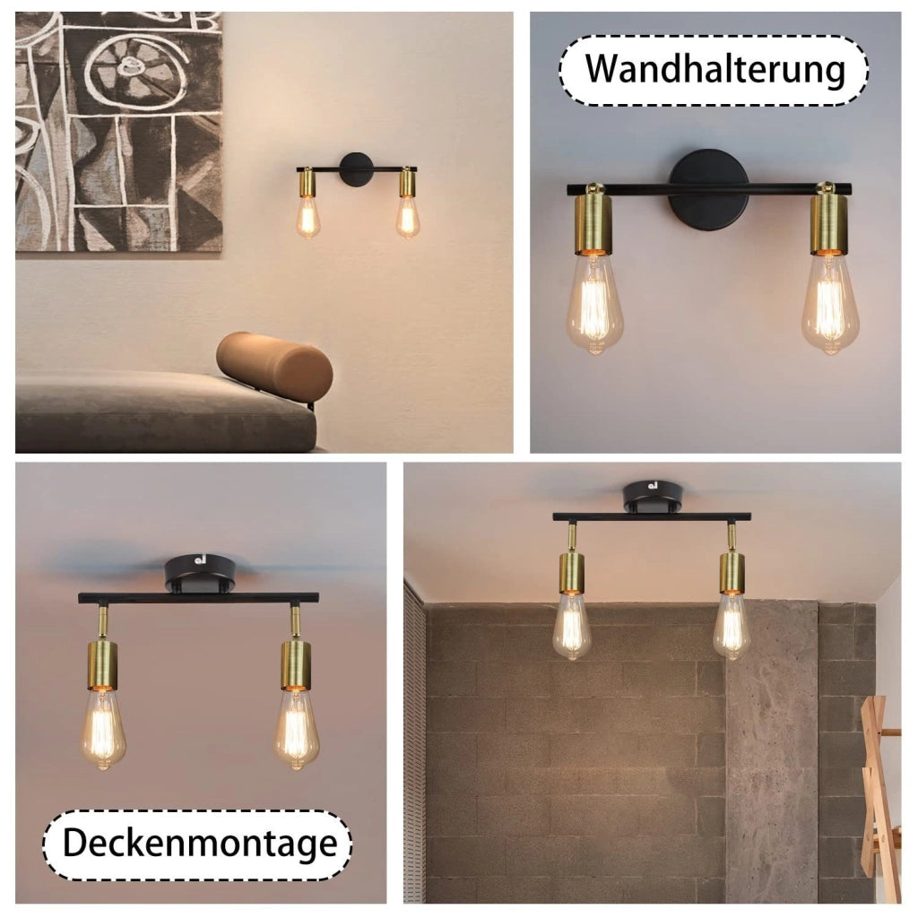 ZMH Faretto da soffitto vintage E27 nero oro a sospensione