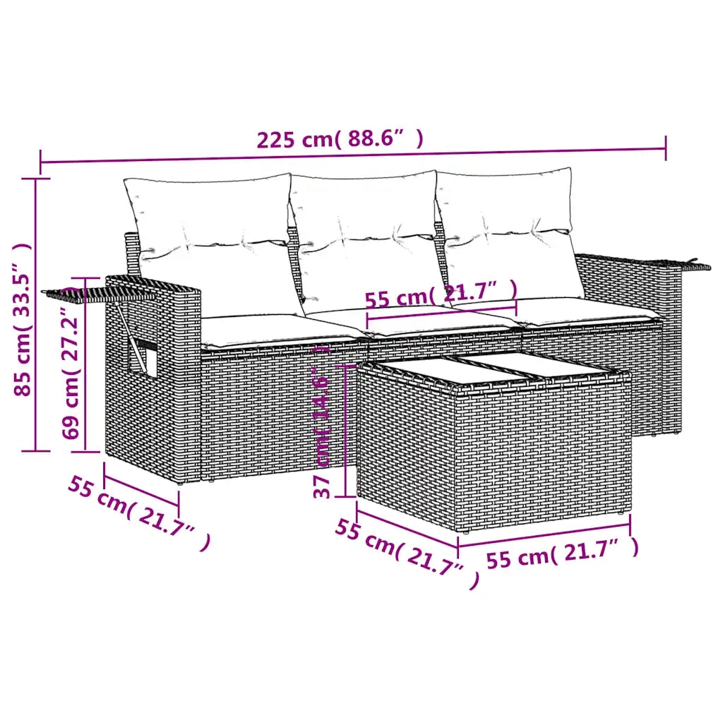 Set Divano da Giardino 4 pz con Cuscini Marrone in Polyrattan 3252210