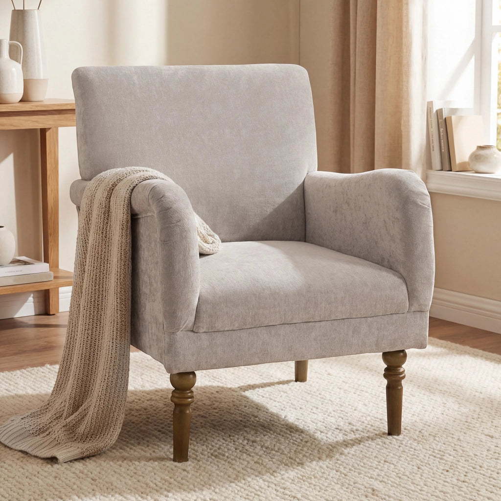 Poltrona ¨C Minimal ¨C Tessuto Grigio, Legno