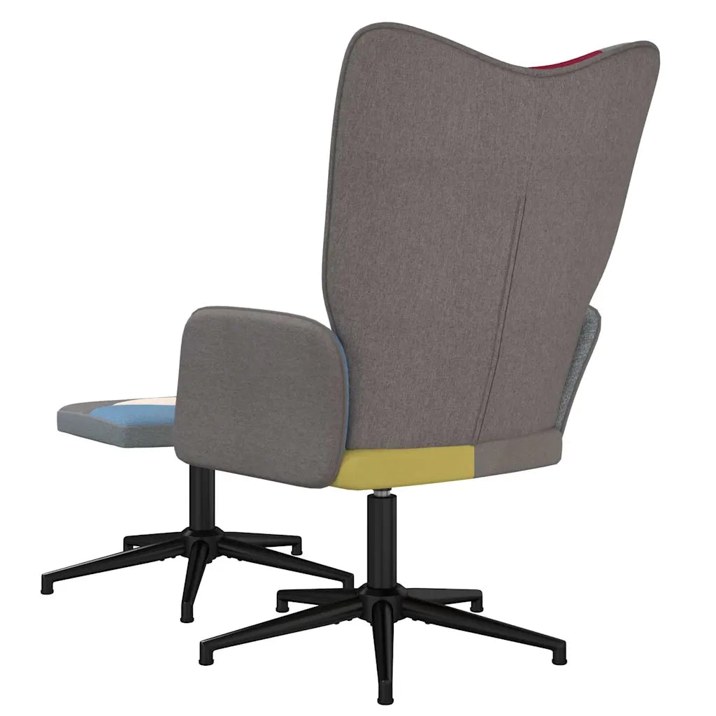 Poltrona | Sedia Relax con Sgabello in Tessuto Patchwork