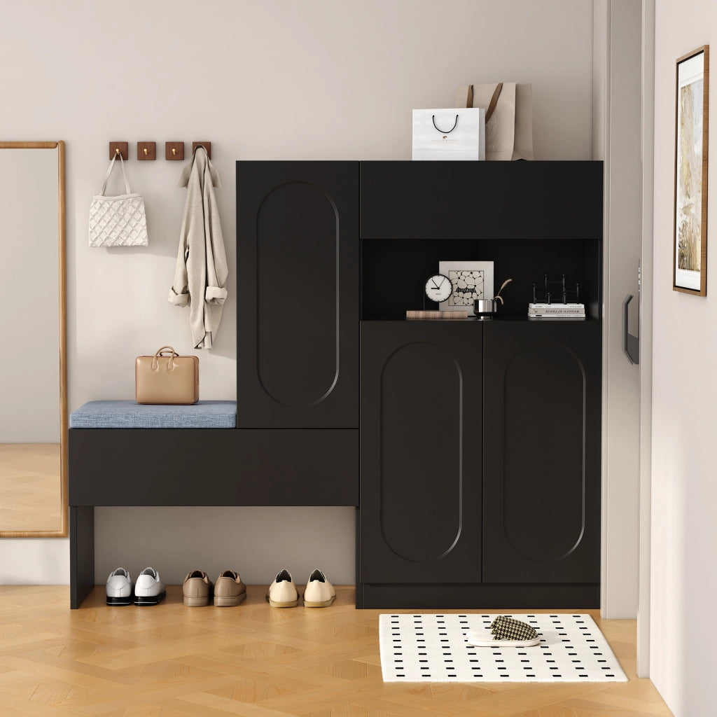 SCARPIERA 2-in-1 con panca 130x35x110 cm nero