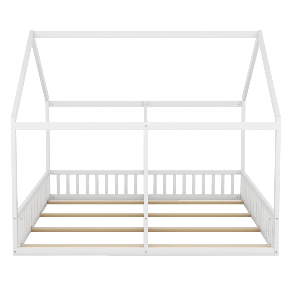 Letto singolo 90x200 in legno di pino e MDF, design a casetta, bianco