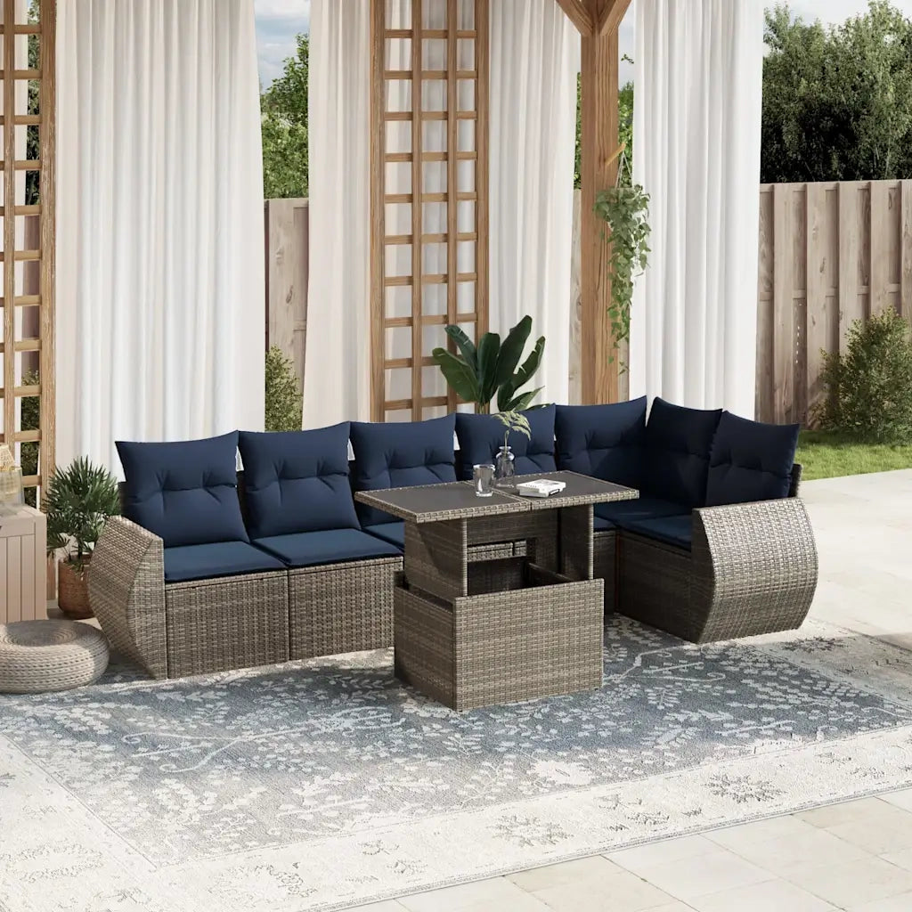 Set Divani da Giardino 7 pz con Cuscini Grigio in Polyrattan 3268551