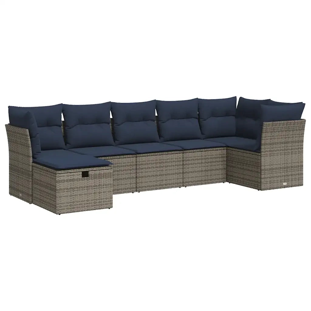 Set Divani da Giardino 7 pz con Cuscini Grigio in Polyrattan 3325307
