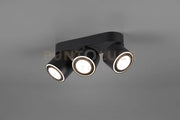 TAURUS BARRA 3 SPOTS LED 15W 1350lm, 3000K METALLO NERO ORIENTABILE GIREVOLE BI-EMISSIONE INTERRUTTORI SEPARATI L. 27,3CM