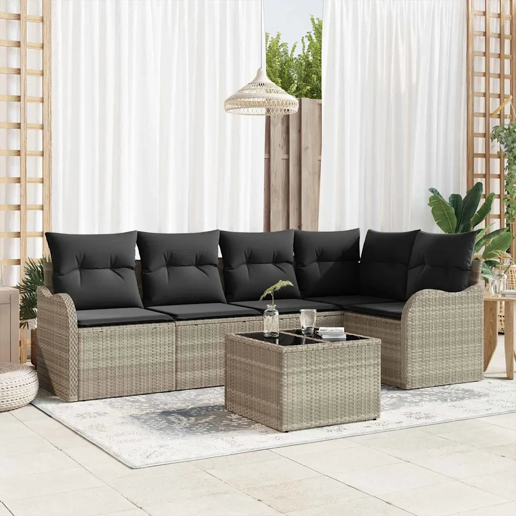 Set Divano da Giardino 6 pcs Grigio chiaro Poly Rattan