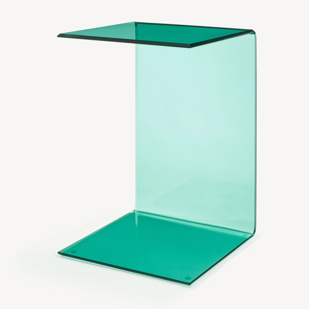 Tavolino Laterale Trölmapilu a Forma di C in Vetro 60 x 40 x 40 cm - Verde [en.casa]