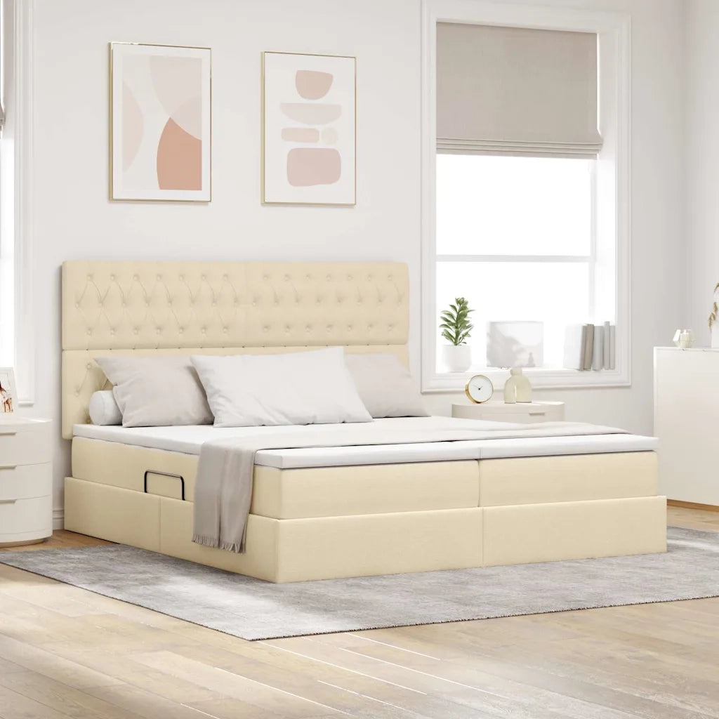 Letto con Contenitore Crema 200 x 200 cm Pelle Sintetica 3372219