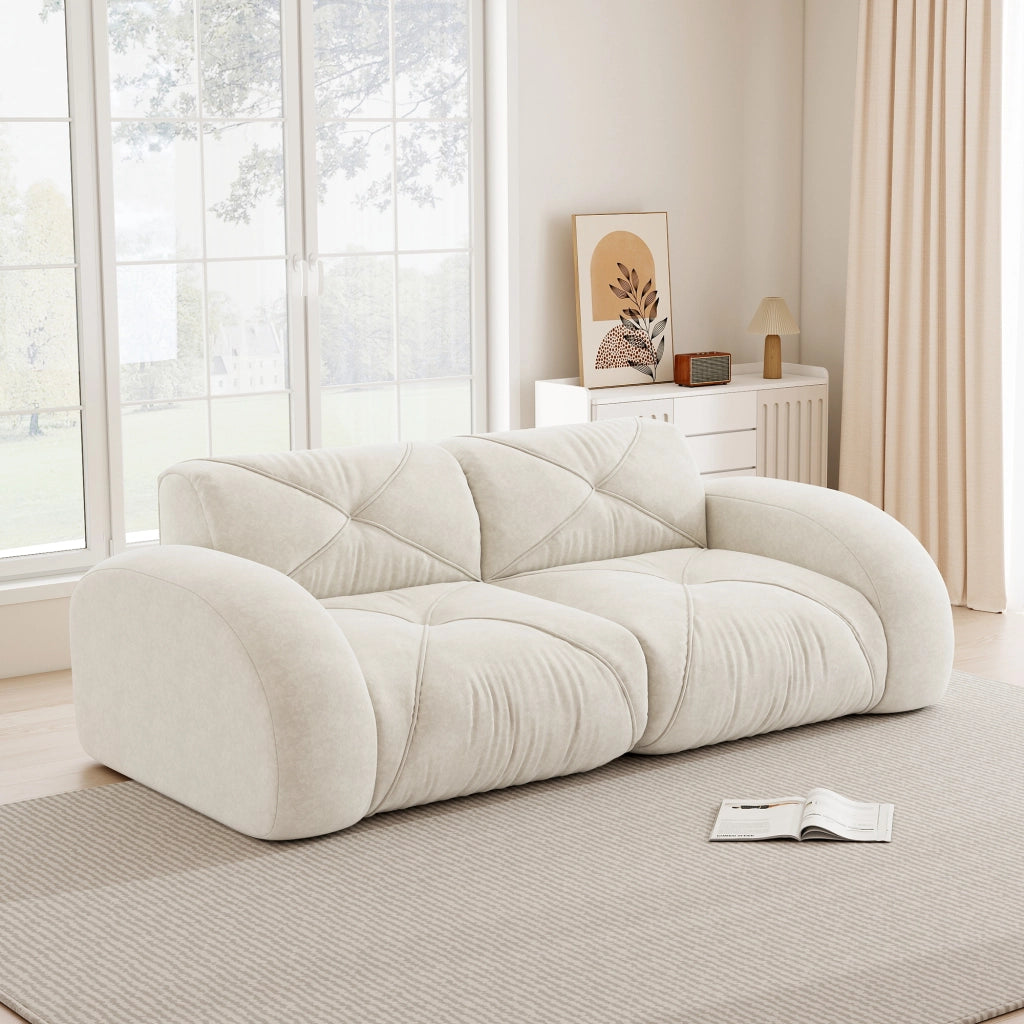 Divano modulare 2 posti senza struttura; schiuma 32D; tessuto chenille; design antiscivolo; beige chiaro