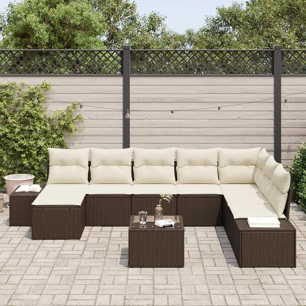 Set Divano da Giardino 8 pcs Marrone e Crema polyrattan 3355857