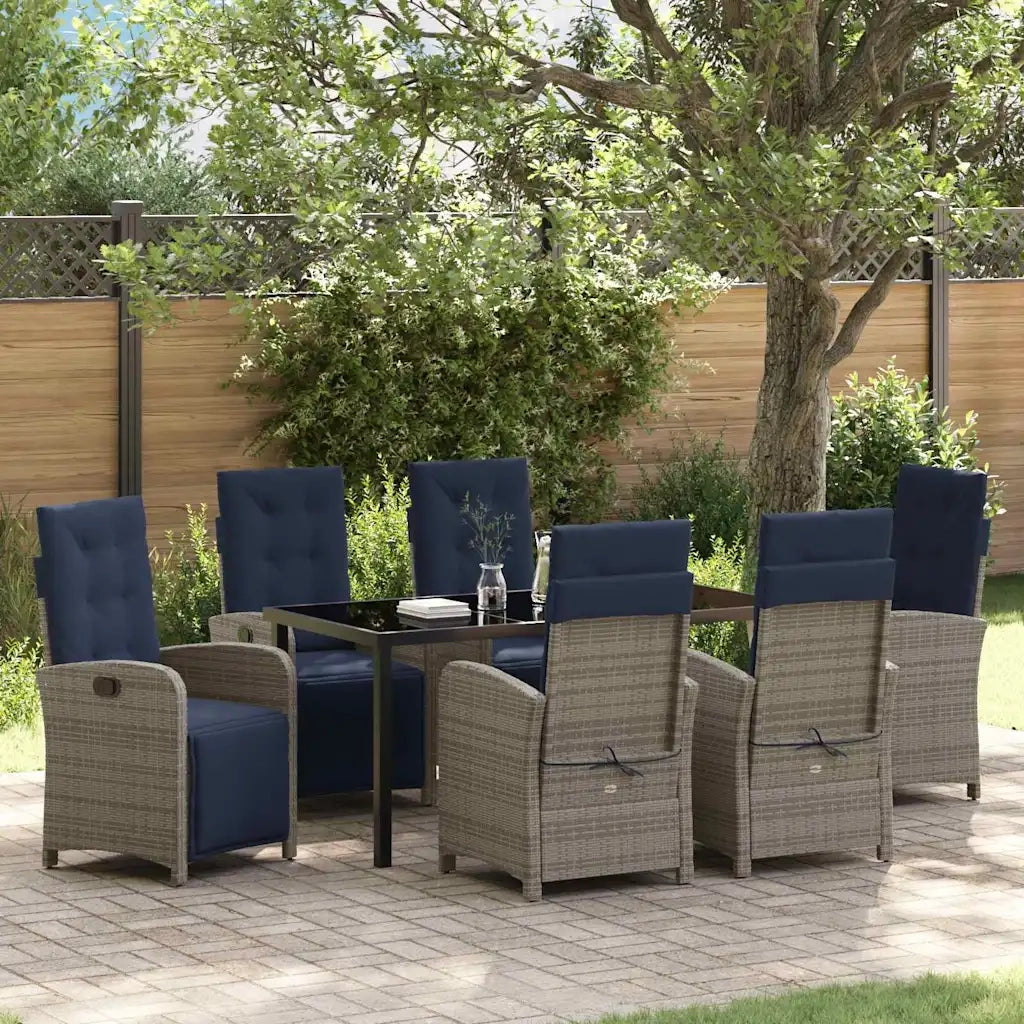 Set da Pranzo per Giardino con cuscino 7 pcs Grigio polyrattan