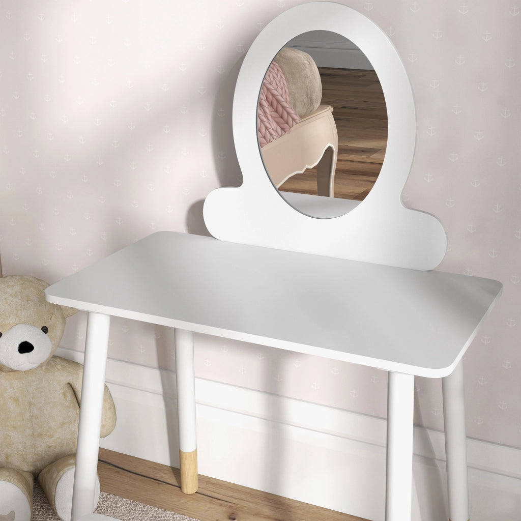 Tocador per bambini con specchio e sgabello ¨C zephmum ¨C Bianco