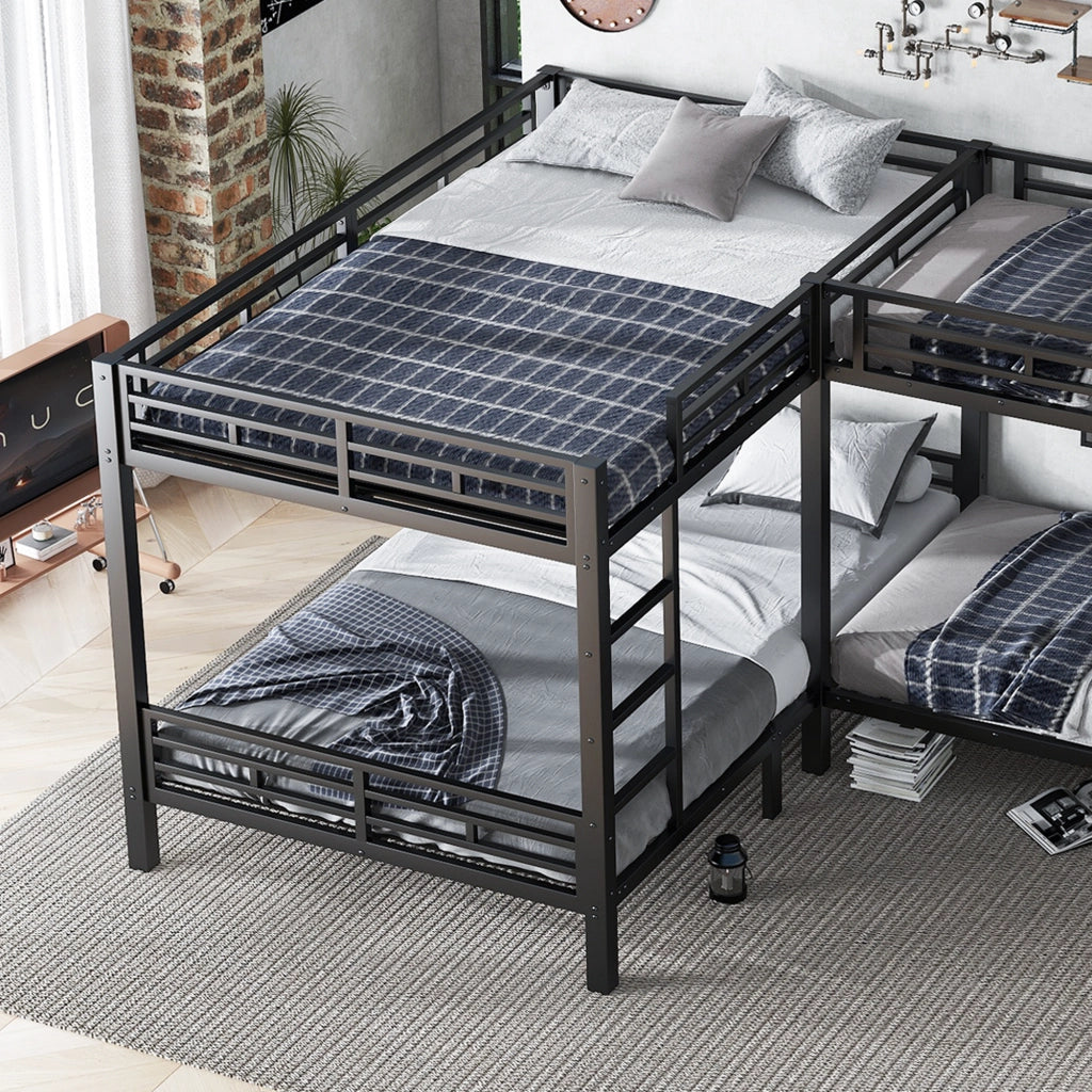Letto a castello in ferro nero con scala a 3 gradini, rete a doghe stabile, 90x200 cm e 140x200 cm