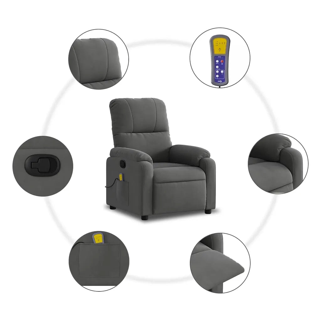 Poltrona | Sedia Relax Reclinabile Massaggio Grigio Scuro Tessuto Microfibra