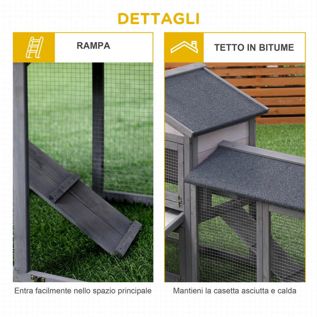 EasyComfort Conigliera Gabbia per Conigli in Legno da Esterno con Casetta, Spazio Aperto Recintato e Tetto 147x54x84cm