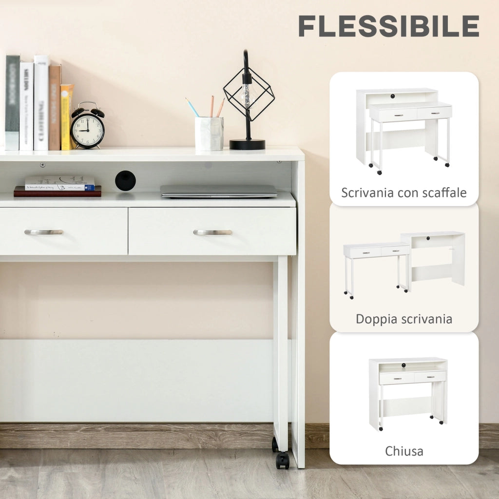 Scrivania con cassetti e ruote ¨C Xylo ¨C Bianco salvaspazio 100x36x88cm