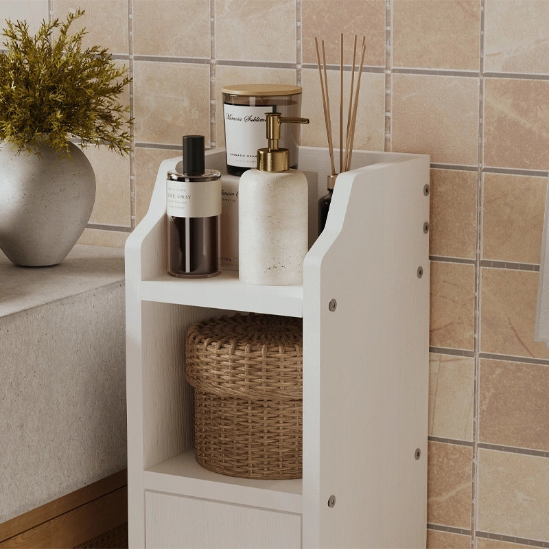 Mobile da bagno a colonna con ante, bianco, alto, ripiani, stile loft moderno, 80 cm