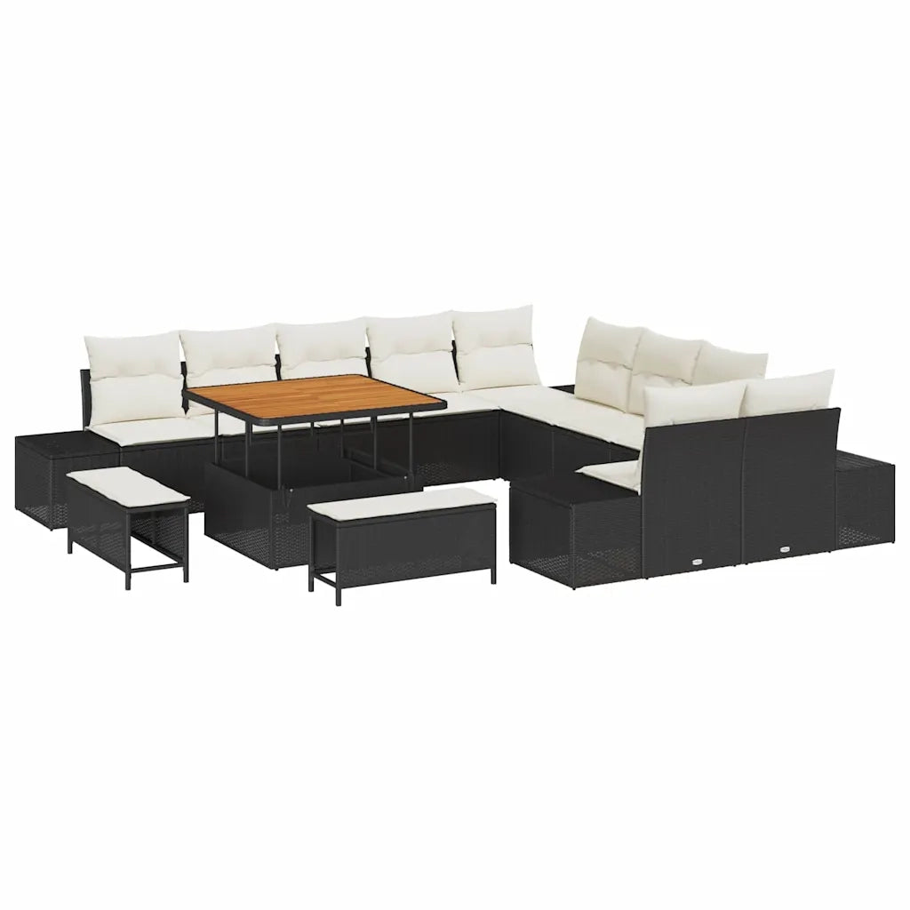 Set Divano da Giardino con cuscino 13 pcs Nero polyrattan