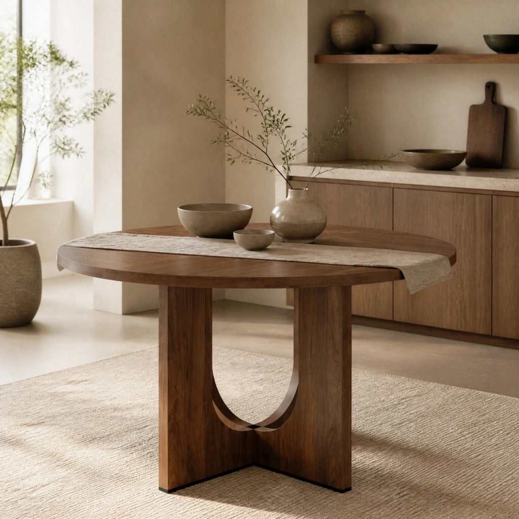 TAVOLO da pranzo rotondo Ø 120 cm MDF noce per 4-6 persone