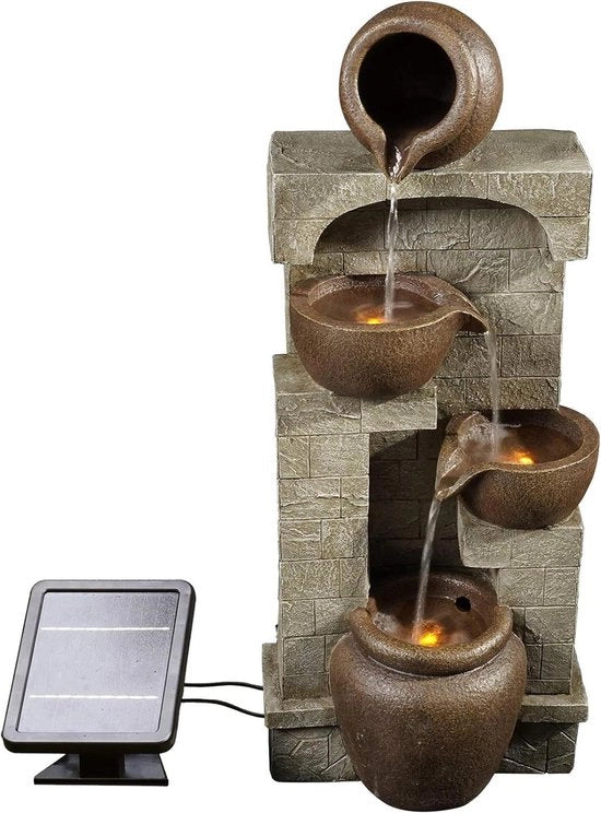 Fontana Acquatica per Giardino - Fontana d'Acqua - Energia Solare - 4 Livelli Design - Cascata - Decorazione Giardino - Interno e Esterno - Con Pompa - 31 x 26,2 x 72,4 (cm) - Grande Vasca d'Acqua per Giardino