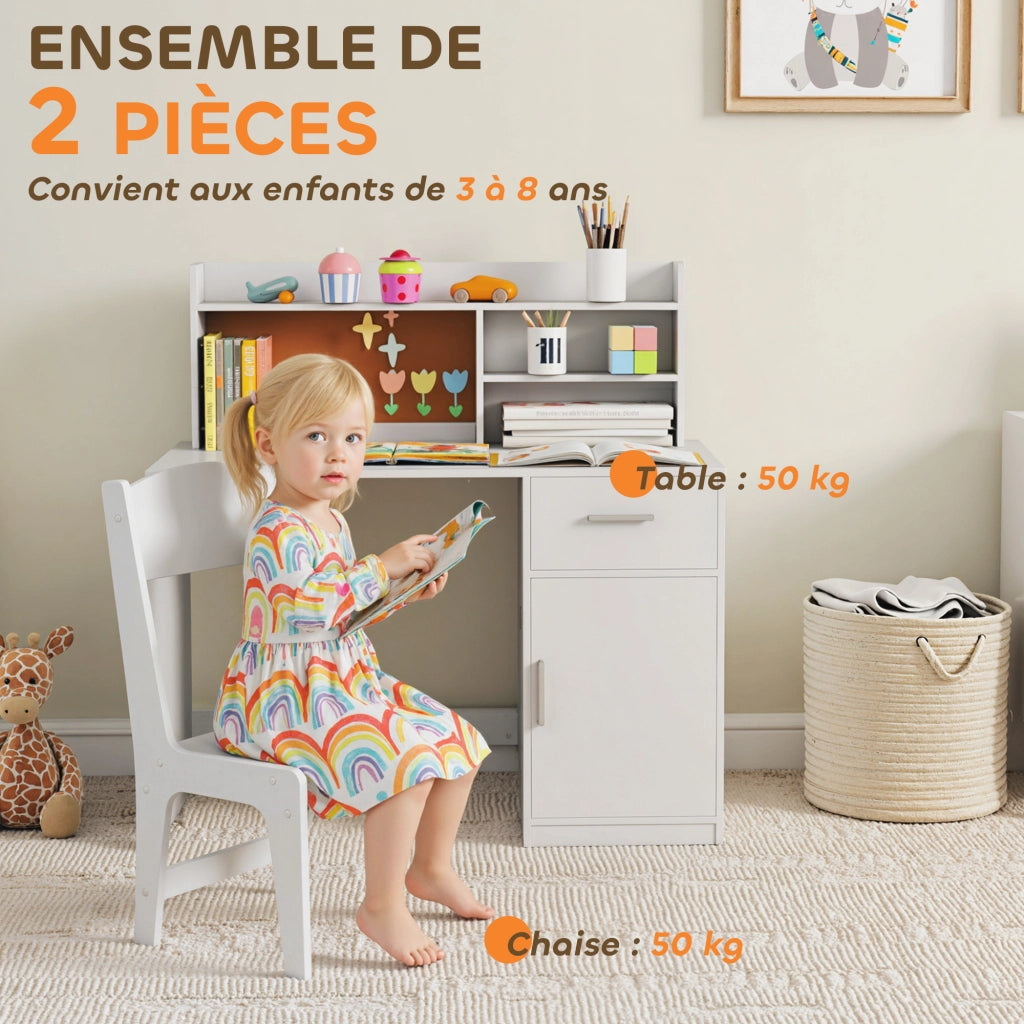 Scrivania per bambini con sedia, tiroir e scaffale ¨C Minimal ¨C bianco