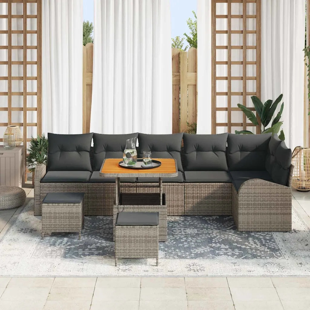 Set Divano da Giardino con cuscino 9 pcs Grigio polyrattan 3362413