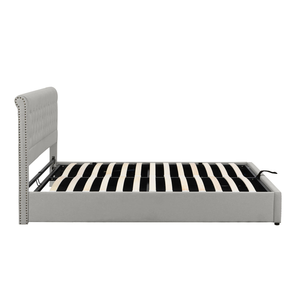 DESMIU Letto Contenitore 180 × 200 cm 2 posti con vano contenitore, senza materasso, in lino, grigio