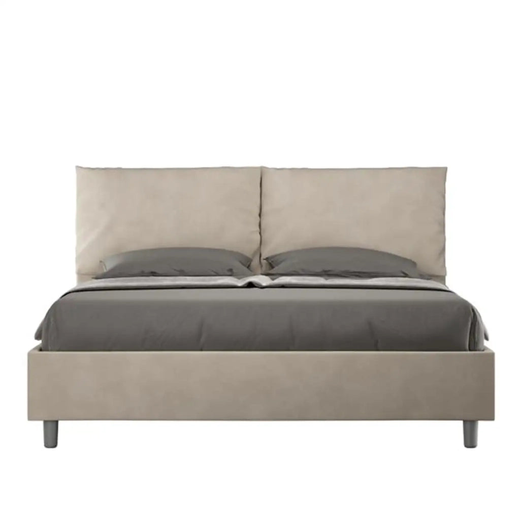 Letto matrimoniale con rete imbottito 160x200 microfibra sabbia Antea