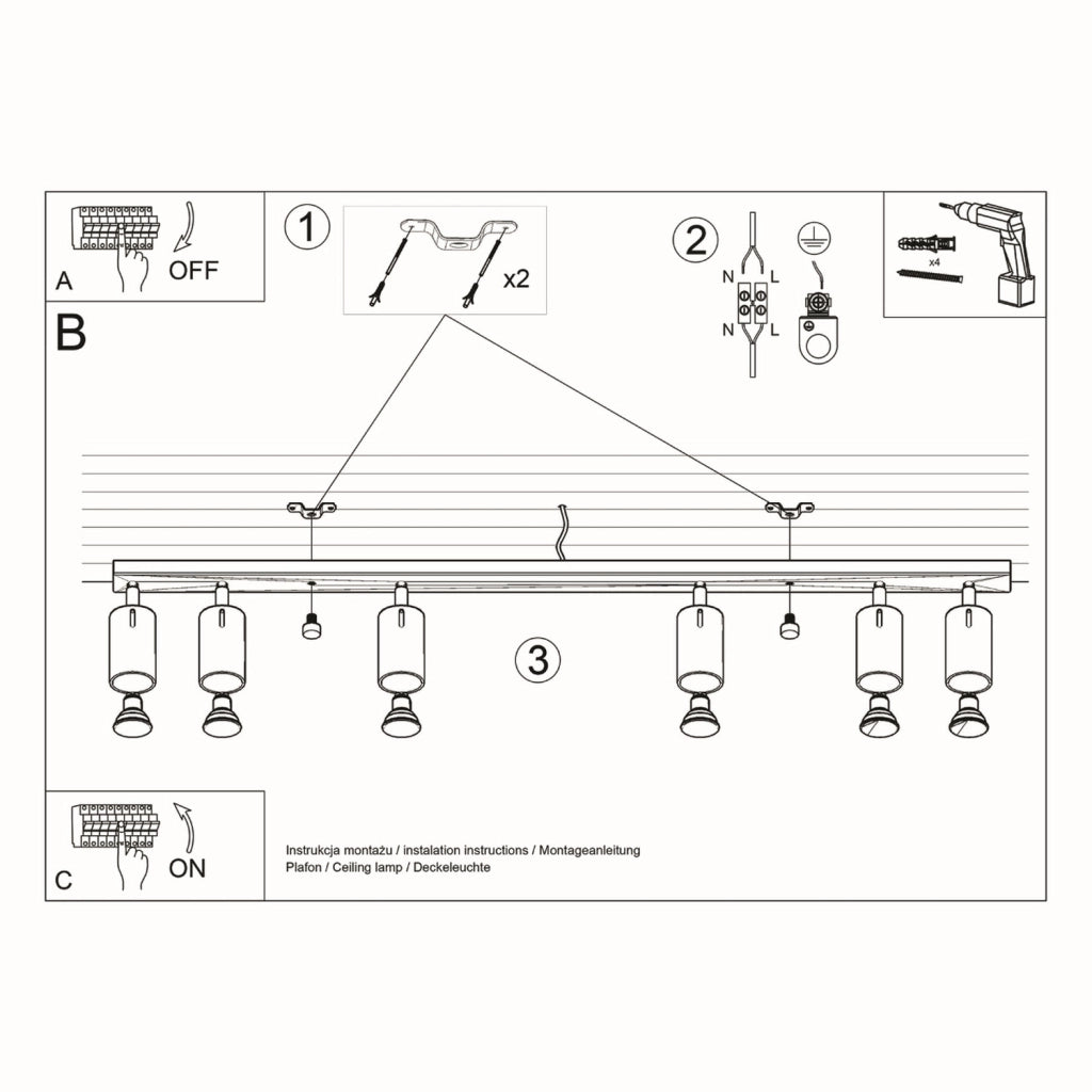 Lampada da soffitto a LED regolabile a 6 luci Ring in acciaio grigio, design moderno