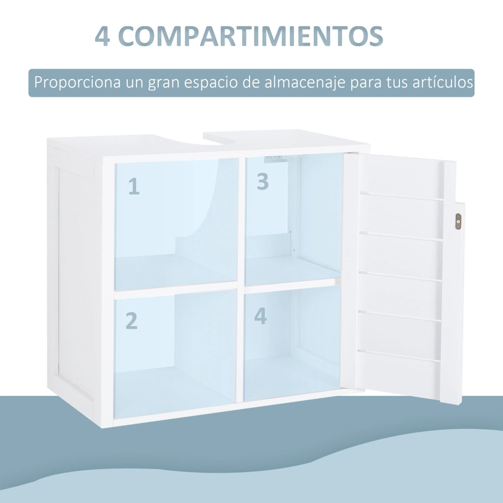 Mobiletto Sottolavabo Sospeso con 2 Ripiani e Anta ¨C Minimal ¨C 60x30x54 cm Bianco