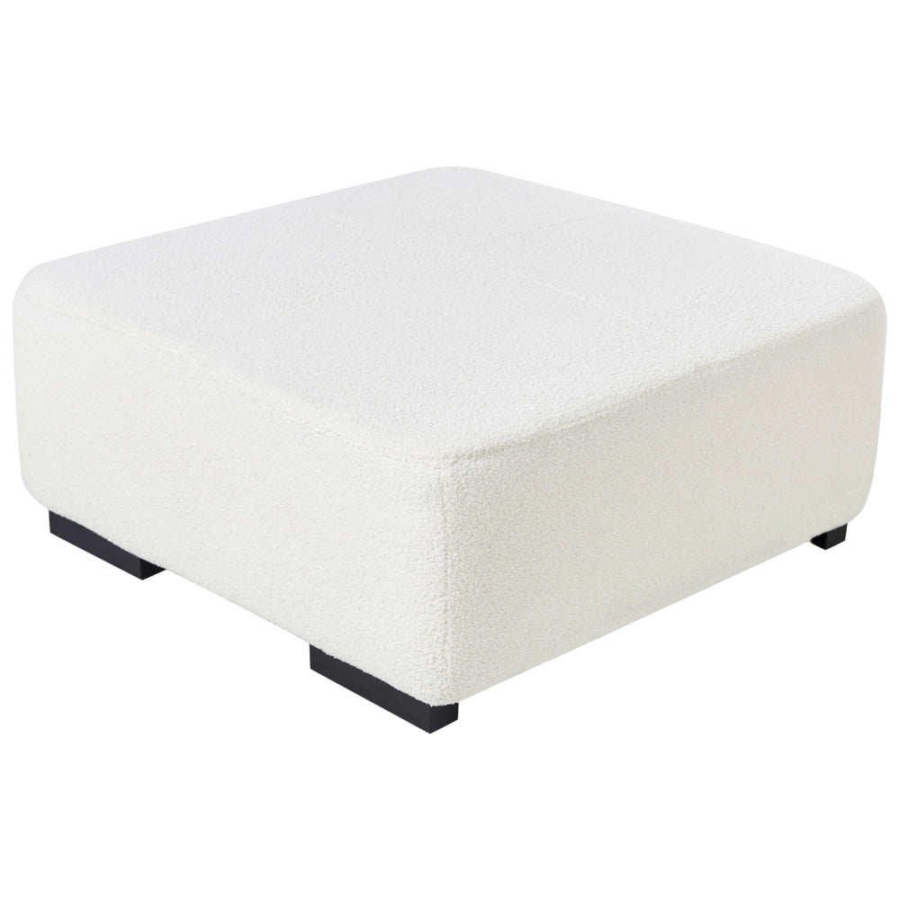 Divano angolare a L con cuscini 4 posti in tessuto bouclè bianco con ottomana versione a sinistra stile elegante moderno