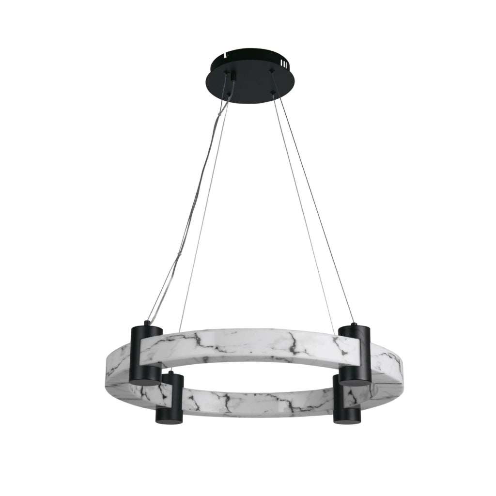 Lampada a sospensione Moonbeam LED, metallo nero e resina marmorizzata