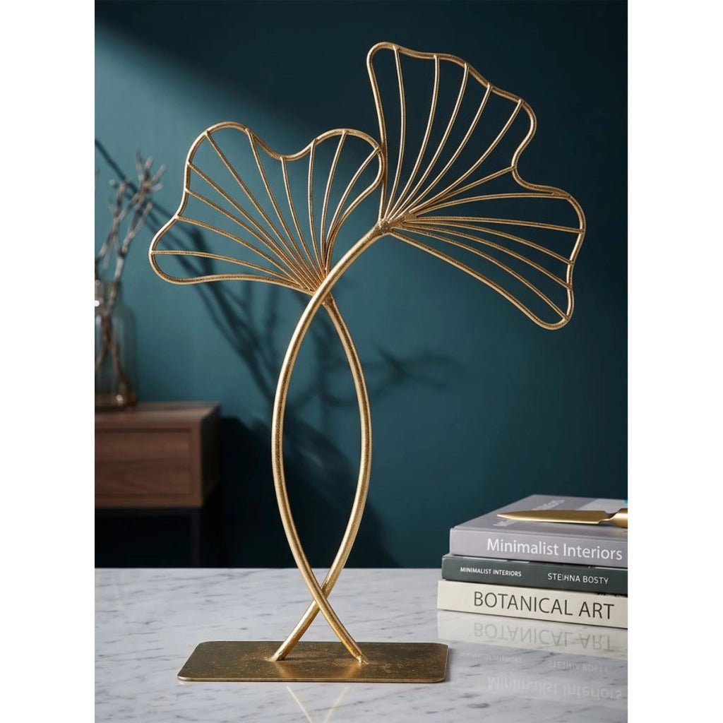 Scultura decorativa Leaf Glam in ferro dorato