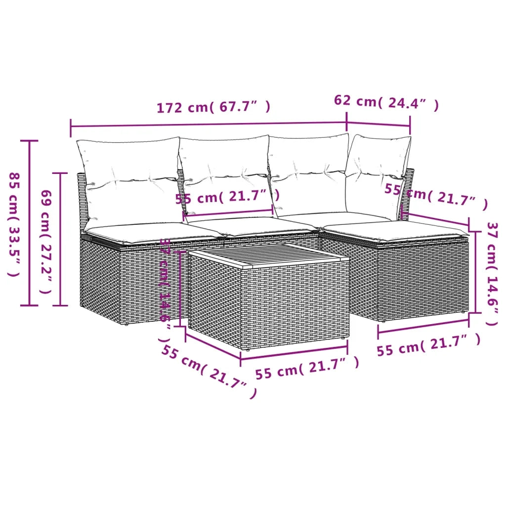 Set Divani da Giardino 5 pz con Cuscini in Polyrattan Nero