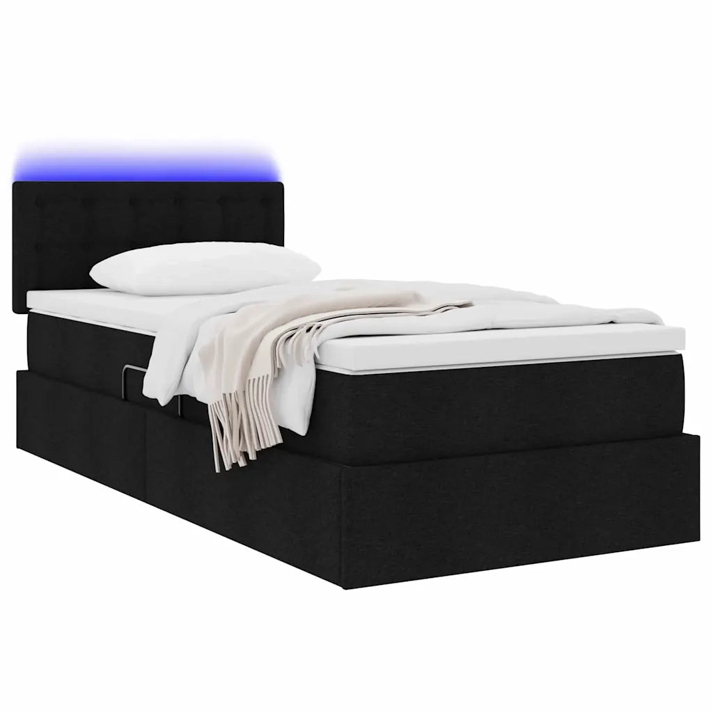 Letto con contenitore e LED con led Nero 90 x 200 cm Tessuto 3371246