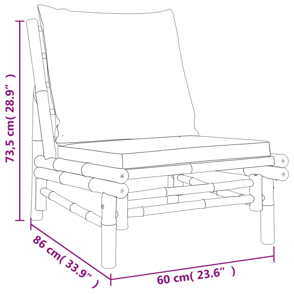 Sedie da Giardino 2 pz con Cuscini Bianco Crema in Bambù 363455
