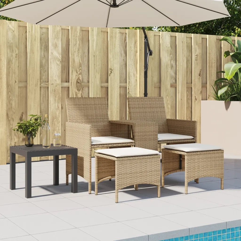 Divano Giardino 2 Posti con Tavolo e Sgabelli Beige Polyrattan 4003894