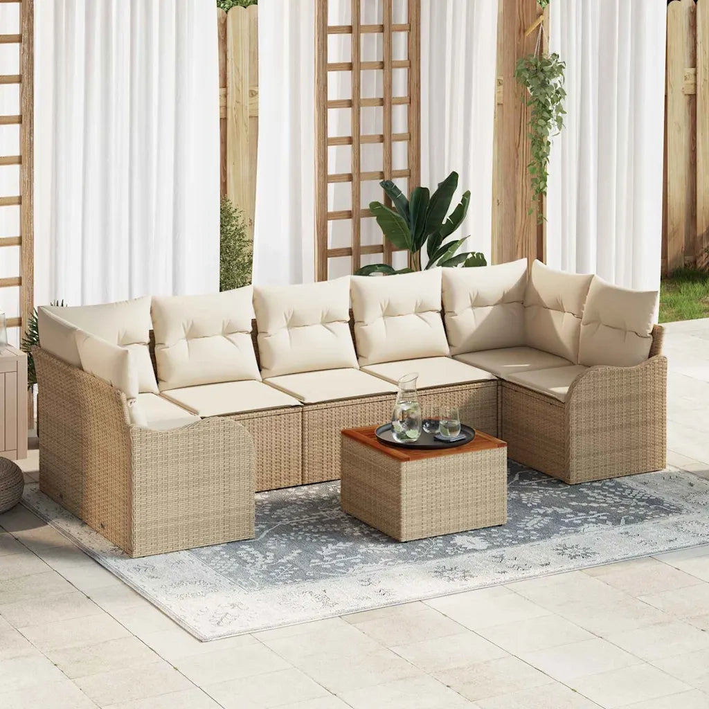 Set Divano da Giardino 8 pcs Beige e Crema polyrattan