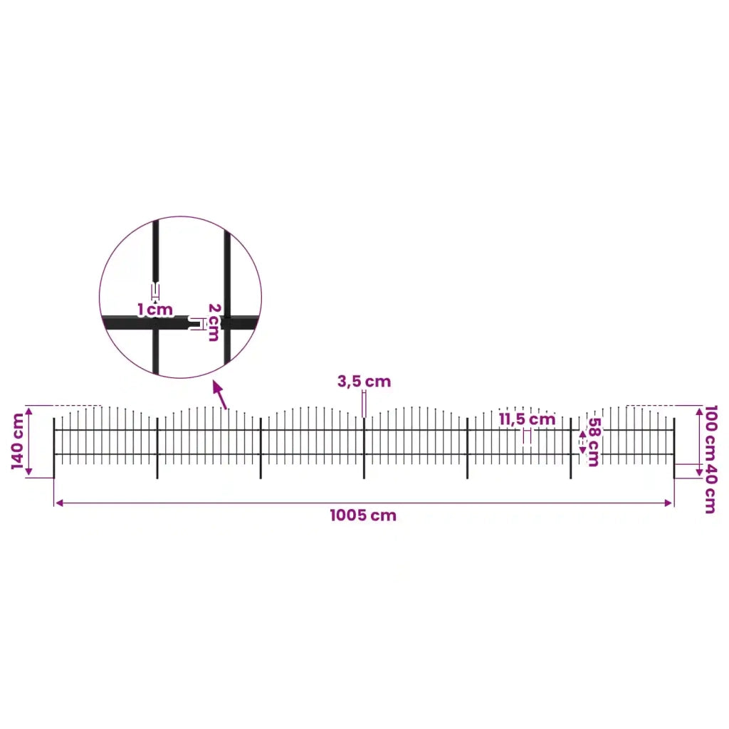 Recinzione da Giardino con Punta a Lancia in Acciaio 1005x100 cm Nera 277717