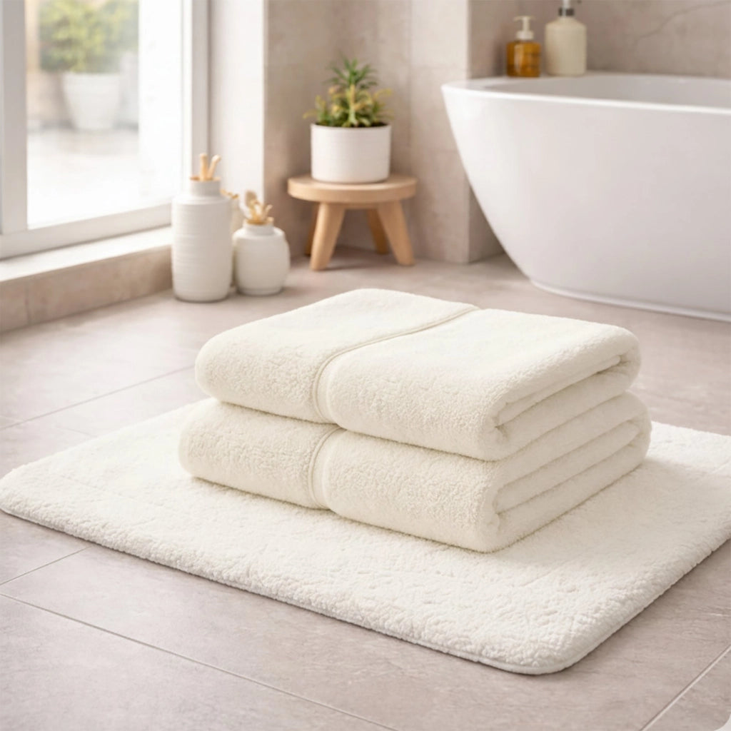 Sanenere, set di Asciugamani 100% Cotone set da 2, Bianco Avorio