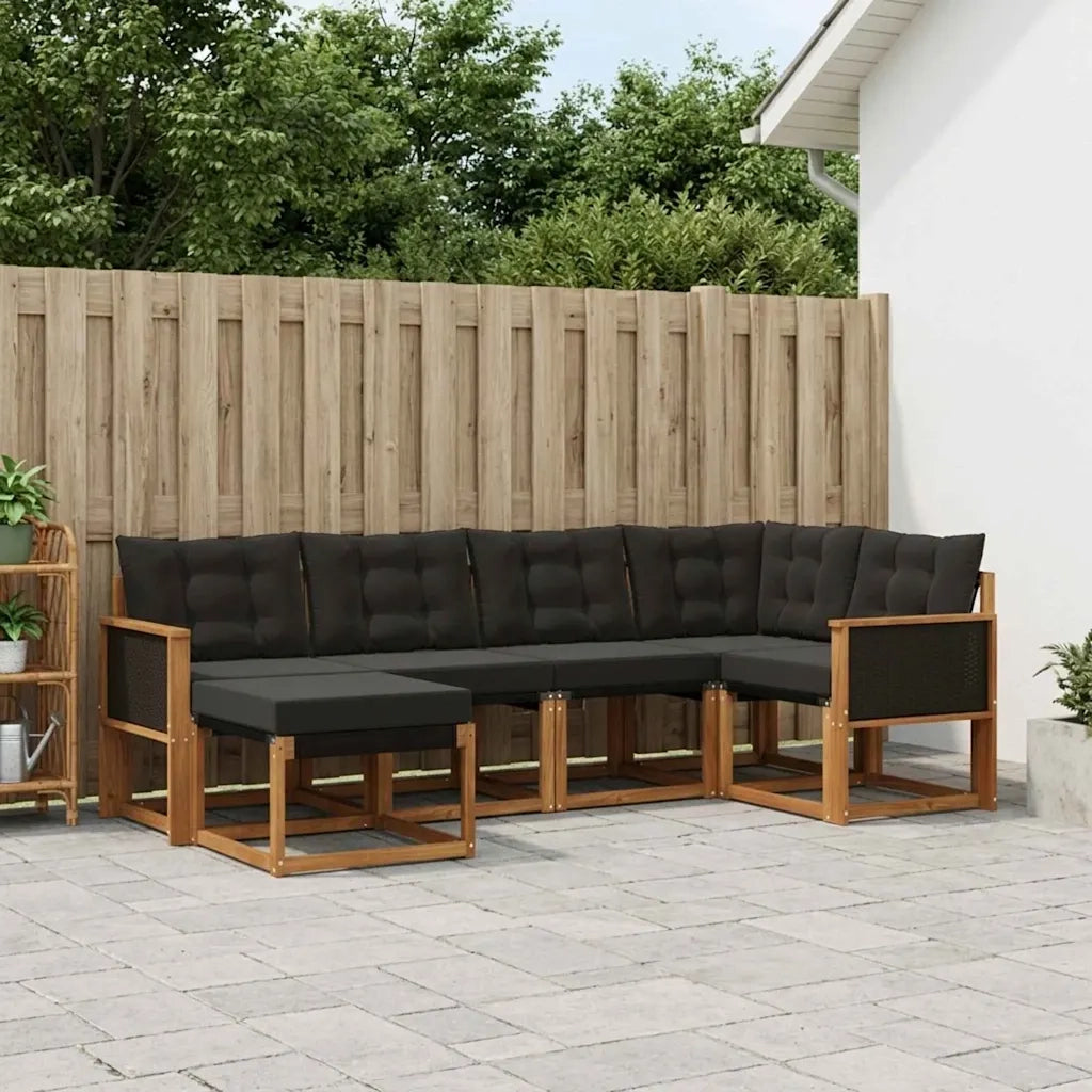 Set di divani da esterno con cuscino 6 pcs Naturale e Nero 3382056