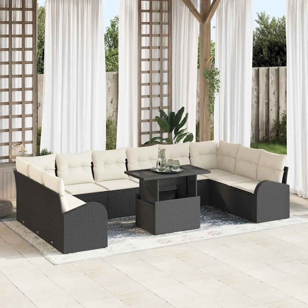 Set Divano da Giardino 11 pcs Nero e crema polyrattan 3348713