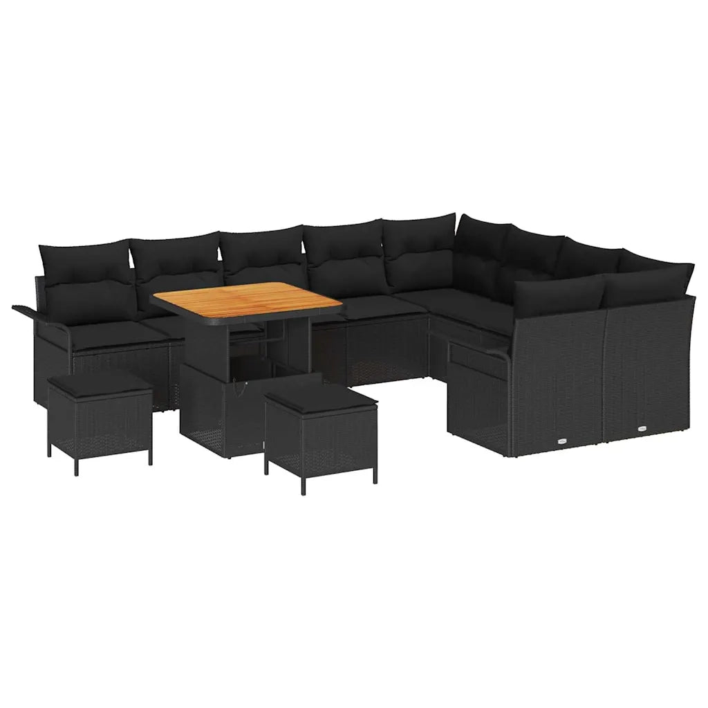 Set Divano da Giardino con cuscino 12 pcs Nero polyrattan