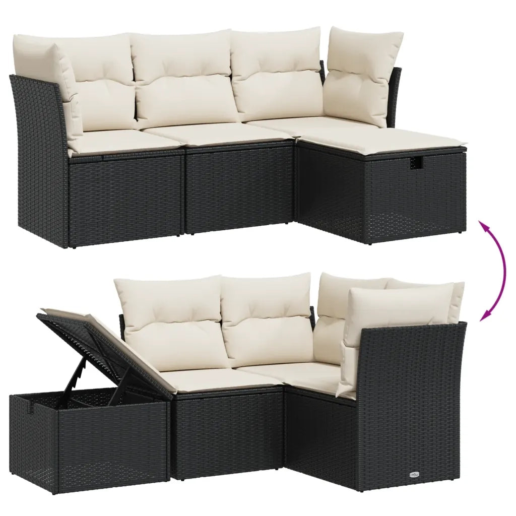 Set Divani da Giardino 4 pz con Cuscini Nero in Polyrattan 3263112