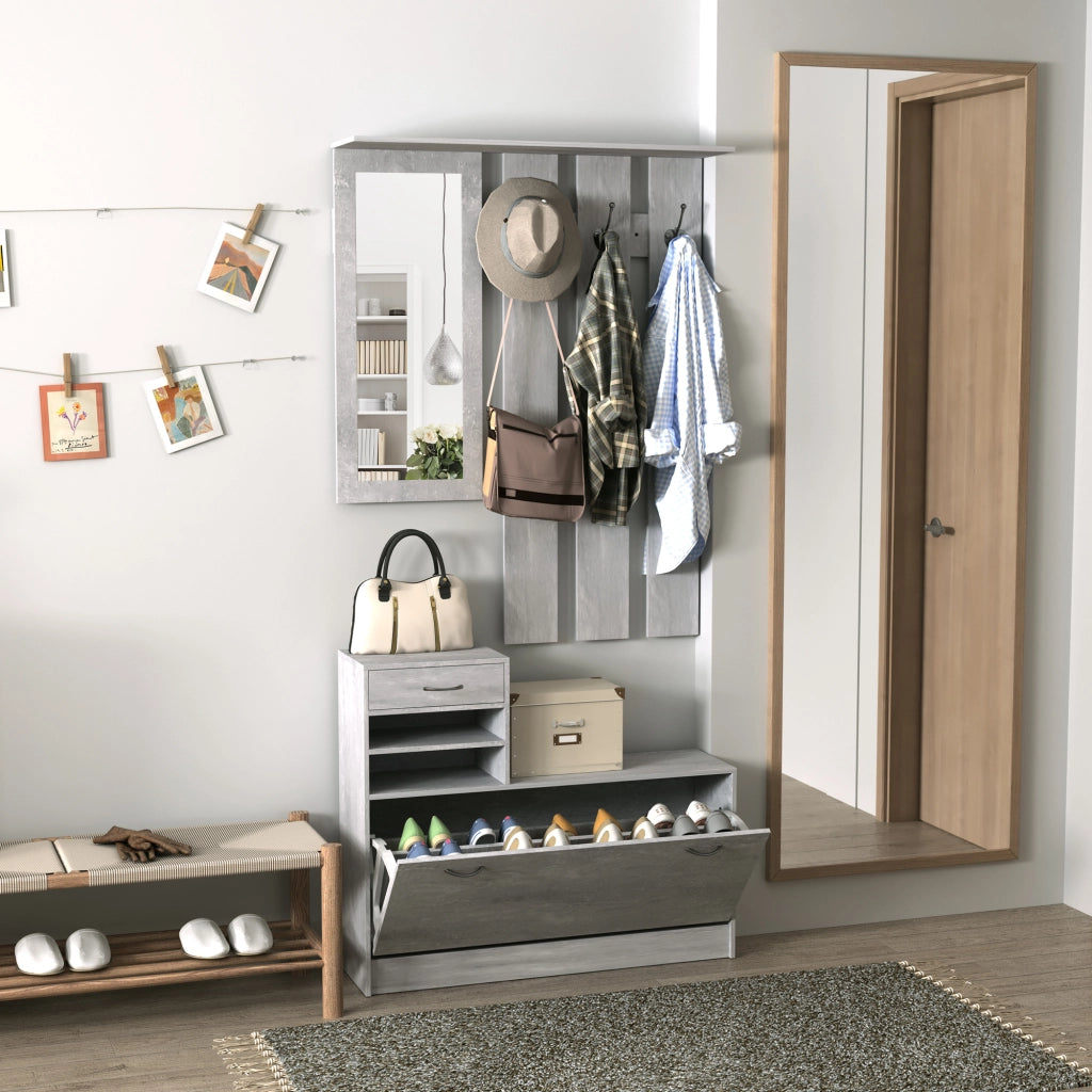 Scarpiera con Specchio e Appendiabiti ¨C Zephmum ¨C Grigio