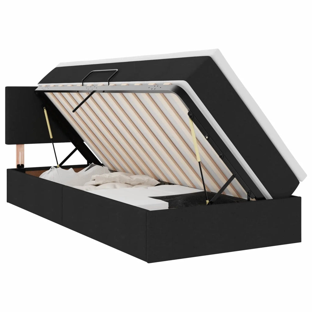 Letto con contenitore e LED con led Nero 90 x 200 cm Tessuto