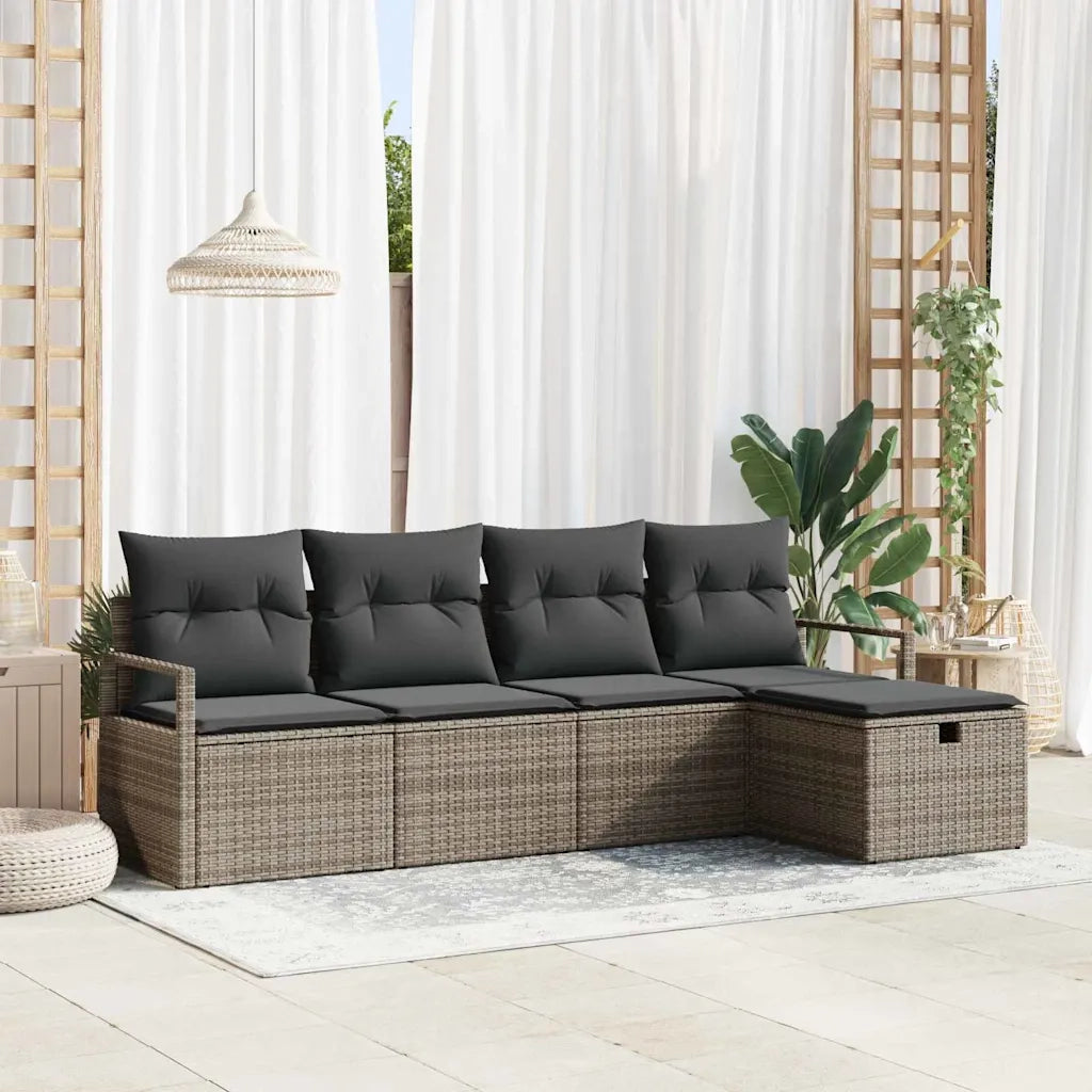 Set Divano da Giardino con cuscino 5 pcs Grigio Poly Rattan 3360490