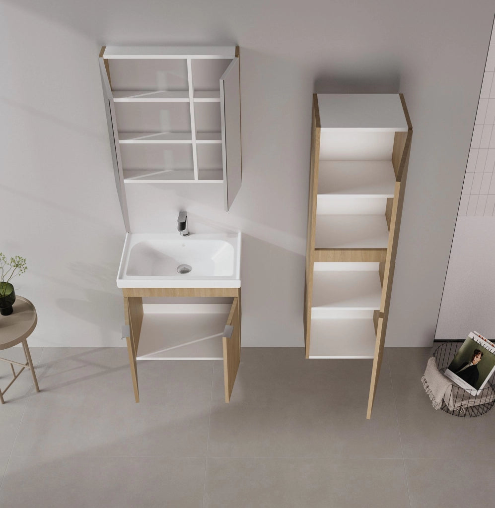 Set mobile lavabo con specchio (2 pezzi) "Desna 60" - 60 x 45 x 58 cm - Rovere