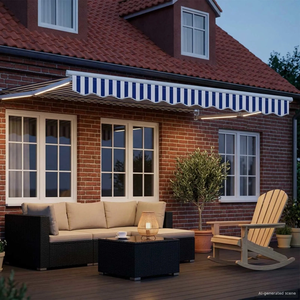 Tenda retrattile manuale con LED Blu e Bianco 3 x 2,5 m 3419246