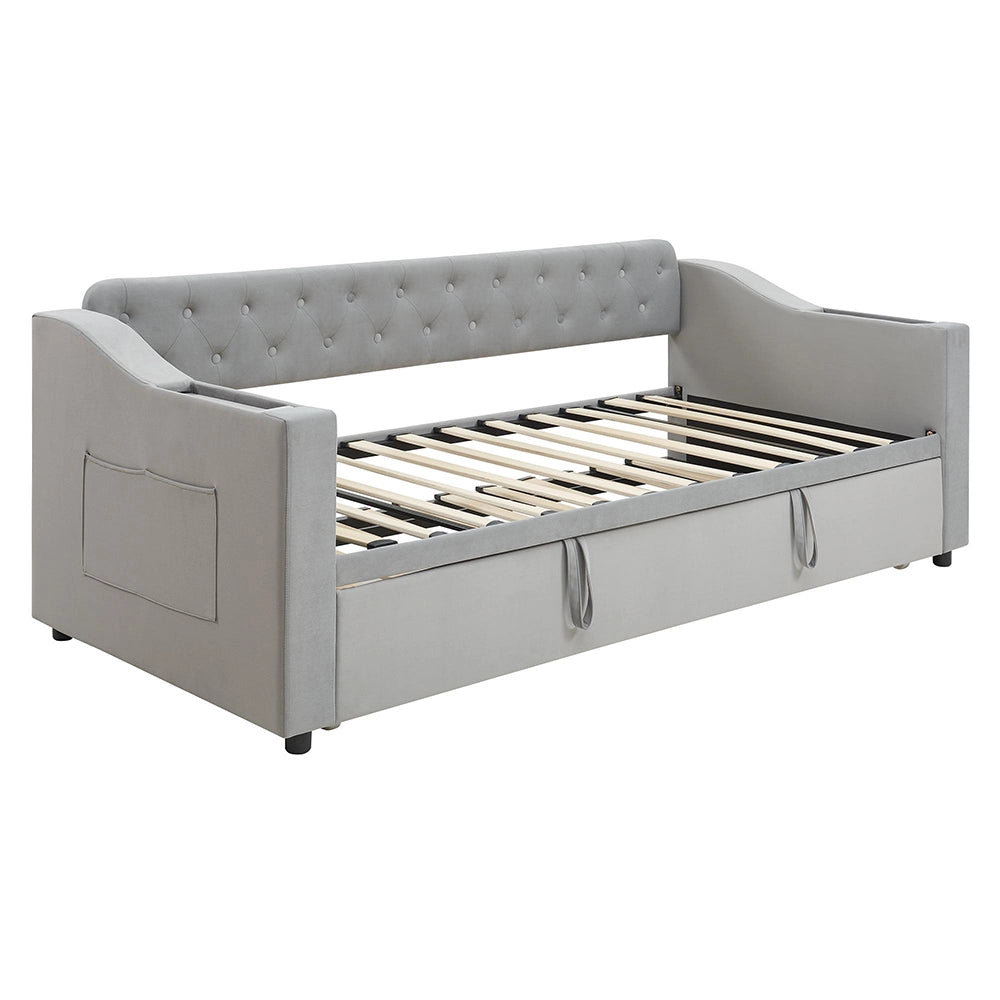 Divano letto - Xylo - 90/180x190 cm braccioli USB velluto grigio